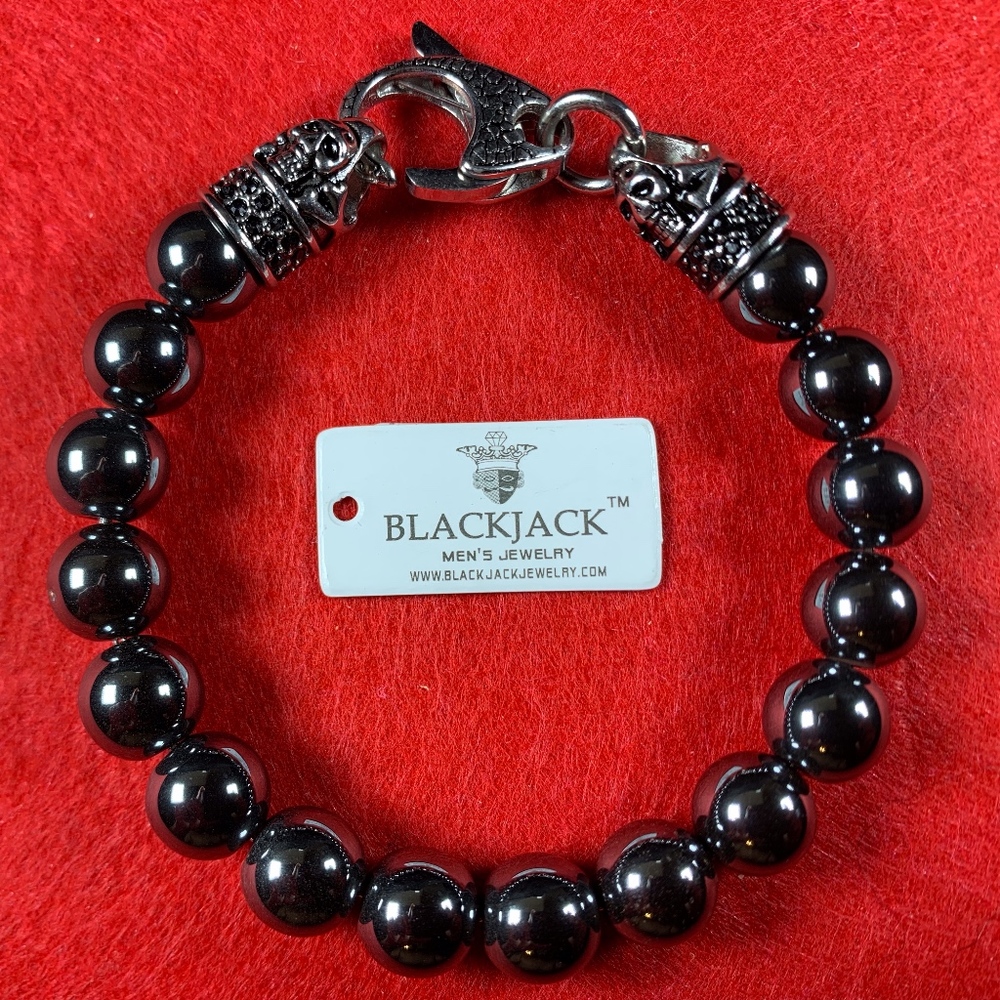 Mens  Hematite Stainless Steel Beaded Bracelet